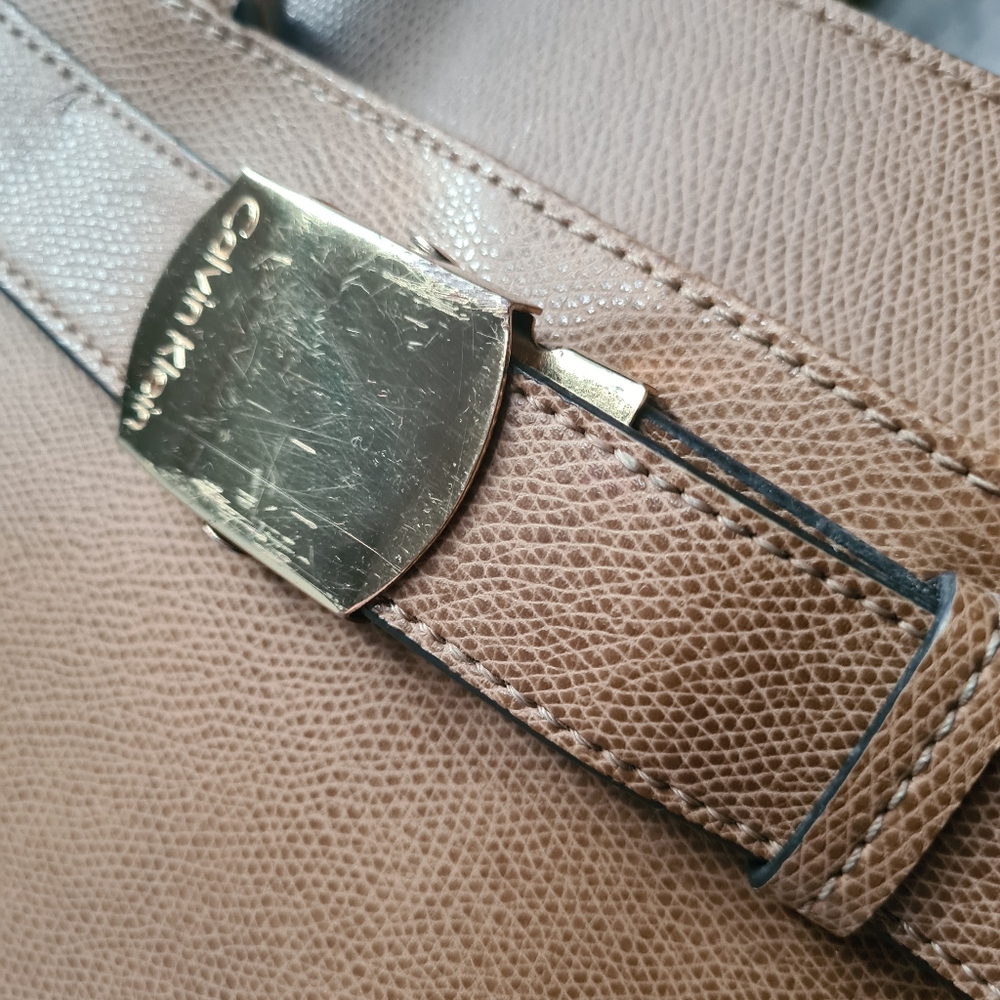 VINTAGE Calvin Klein Tan Two Handle Bag Handbag - Picture 7 of 16